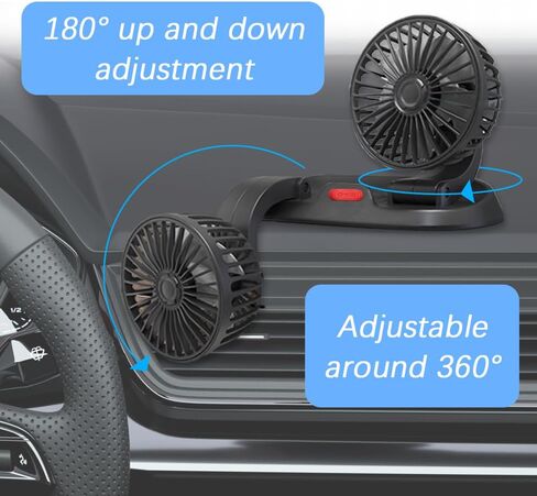 مروحة هواء تبريد السيارة، مروحة تبريد تلقائية محمولة، مروحة سيارة مزدوجة الرأس، مروحة رأس مزدوجة قابلة للدوران 360 درجة، مروحة USB محمولة للسيارة مع سرعتين، مروحة سيارة للوحة القيادة SUV RV Truck Boat in Kuwait