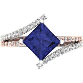 Clara Pucci 2.5 Princess Cut Criss Cross Split Shank Solitaire Stunning Simulated Blue Tanzanite Modern Promise Statement Ring 14k 2 tone Gold