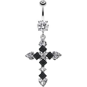 Pierced Owl 14GA Stainless Steel CZ Crystal Cross My Heart Dangling Belly Button Ring