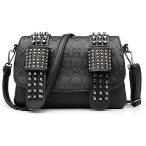 Women Gothic Skull Cross body Purse Bags Skull Rivet Shoulder Bag Purse