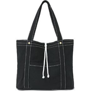 Jeelow Canvas Tote Handbag Shoulder Crossbody Bags Purses With Pockets For Men & Women