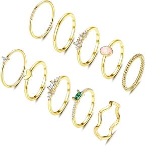 حلقات التراص مطلية بالذهب عيار 14 قيراط من Fansilver للنساء، خواتم بسيطة أنيقة وقابلة للتكديس على شكل إبهام على شكل قلب CZ، حلقات أوبال مقاس 7-9 in Kuwait