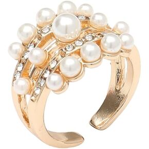 FUTIMELY Gold Pearl Ring for Woman Girl Adjustable Open Pearl Full Finger Ring Non Tarnish Trendy Dainty 14k Gold Plated Stacking Cubic Zirconia Thumb Ring Chunky Band Rings Promise Engagement Rings