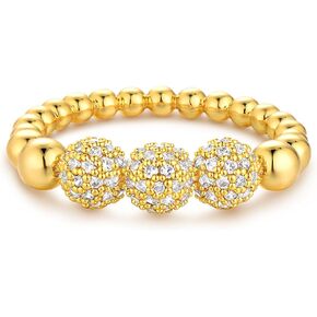 Gold Beaded Ring for Women Cubic Zirconia 14K Gold Plated Minimalist Stack Finger Jewelry Size 6-8