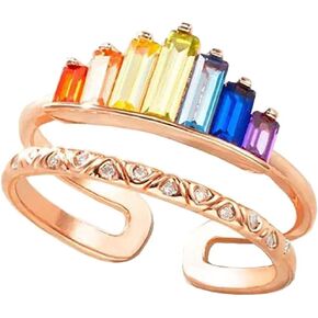 قوس قزح حلقة مزدوجة الفرقة، قابل للتعديل واسعة النطاق التراص خواتم قوس قزح للنساء، فتح قابل للتعديل مجوهرات عيد الحب in Kuwait