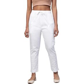 Ada Indian Handcrafted Chikankari White Cotton Palazzo Pant Culottes for Women & Girls A711127