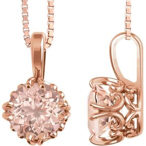 Solid Heavyweight 14k Rose Gold 7MM Round Natural Morganite Fancy Scroll Style Pendant
