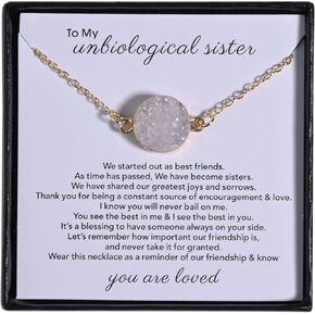 Unbiological Sister Gifts For Women, Best Fried Druzy Crystal Necklace, Friendship Sentimental Meaningful Unique Birthday Christmas Gifts in Saudi Arabia
