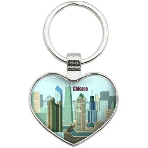 GRAPHICS & MORE Chicago Hancock Building Willis Tower Cloud Gate Bean Keychain Heart Love Metal Key Chain Ring