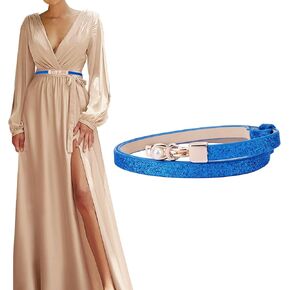 TINIDI Women Skinny Leather Belt Thin Waist Belt with Pearl Buckle for Pants Jeans Dresses up to 42 Inch