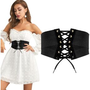 JASGOOD Women Corset Belt Elastic Costume Cinch Waist Belt Wide Wrap Retro High Waist Tied Up Belt Halloween Costume
