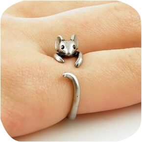 Cute Mouse Ring 925 Sterling Silver Cubic Zirconia Open Forefinger Ring Adjustable Animal Wrap Ring Jewelry Gift for Women Teen Girls