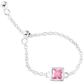 Pink Crystal Chain Link Adjustable Ring S925 Sterling Silver Cubic Zirconia Statement Thin Stacking Rings Tassel Dangling Charm Pulling Chain Bands Eternity Wedding Engagement Jewelry for Women Girls