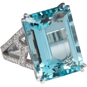 Sea Blue Topaz Square Diamond Princess Ring in Sterling Silver Fashion Engagement Rings Girls Birthday Rings Wedding Bridal Jewelry Cocktail Party Anniversary Rings Sizes 6-10. 554 (10)