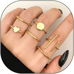Vintage Gold Knuckle Rings Set for Women Girls, Boho Crystal Finger Rings Aesthetic Heart Bow Butterfly Pearl Chunky Ring, Silver Stackable Midi Rings Pack for Gift