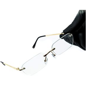 Rimless Designer Square Retro Gold Wire Metal Frame Luxury Clear Lens Eye Glasses Unisex Trendy Rectangle Frameless Hip Hop Glasses For Men And Women