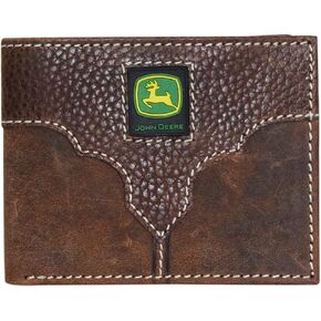John Deere Men's Access Wallet Tan/Brown Bi-Fold Leather Passcase