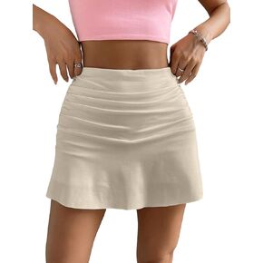 Milumia Women's Solid Ruched Ruffle Hem Mini Skirt High Waisted A Line Short Skirts