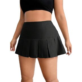 WDIRARA Women's Plus Size High Waist Pleated Hem Skater A Line Mini Skirt