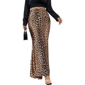 SweatyRocks Women's Leopard Print High Waist Maxi Skirt Elegant Skinny Long Skirts