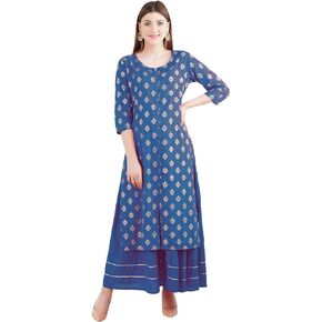 Women's Rayon Printed Kurta with Skirt Set