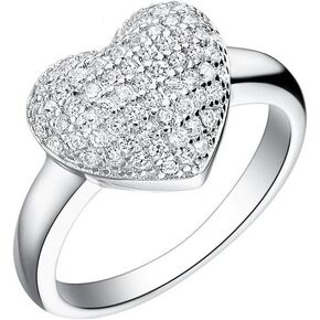 Uloveido Dainty Women's White Gold Plated Love Heart White Cubic Zirconia Enhancer Wedding Promise Rings J070