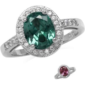 Silvershake 10X8mm Oval Shape Simulated Color Change Alexandrite 925 Sterling Silver Halo Engagement Ring