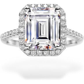 S925 4.0ct Emerald Cut Engagement Ring for Women Diamond Halo Promise Ring Cubic Zirconia Sterling Silver Wedding Band Ring for Women