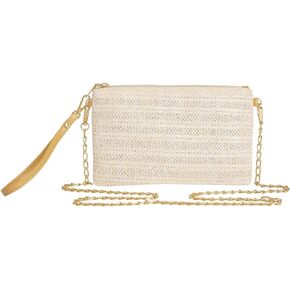 Wicker Purse Straw Bags for Women Woven Wristlet Wallets Handbag Rattan Vacation Purses Crossbody Bags Beach Purse with Chain Strap Wristlet Strap for Wallet