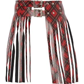 Daisy corsets Women's Plus Size Red Plaid Faux Leather Fringe Skirt