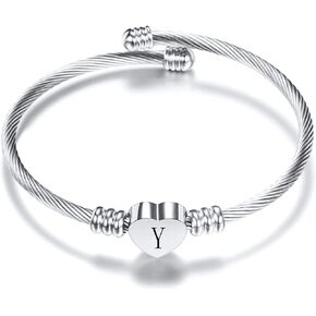 Chili Jewelry Women Girls Initial Heart A-Z Letter Cuff Bracelet Personalized Name Expandable Wristband Bangle Bracelets Stainless Steel Birthday Jewelry