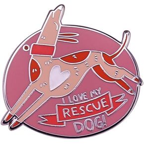 I love My Rescue Dog! Pink Cute Enamel Lapel Pin badge brooch for backpack and coat