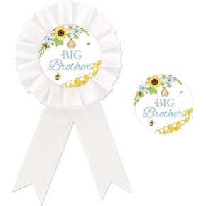 Bee Big Brother Tinplate Badge Pin, Brother To Bee Button Pin, White Rosette Award Ribbon Pin for Gender Reveal/What Will It Bee Party, Gifts for Bee Themed Baby Shower Party Celebration