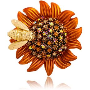 Sunflower Brooch Pin Rhinestone Crystal Flower Brooch Yellow Bee Daisy Brooch Premium Elegant Clothing Hat Bag Accessories for Women Teen Girls