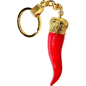 Italian Red Horn with Gold Chain Keychain – Italy Collection of Key Rings & Fobs Great Chili Pepper Charm Rear View Mirror