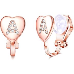 FUNRUN JEWELRY Heart Initial Clip on Stud Earrings for Women Rose Gold Plated Dainty Alphabet Letters A-Z Stud Earrings Non Pierced Stud Earrings in Kuwait