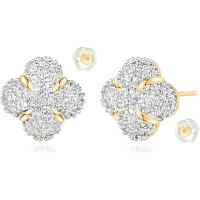MYEARS Women Stud Earrings Gold Cluster Cubic Zirconia Sterling Silver Post Push Back 14K Gold Plated Small Simple Hypoallergenic Everyday Jewelry