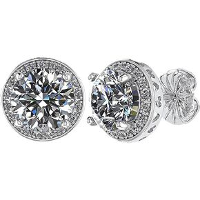 Round Halo Simulated Diamond Stud Earrings, 925 Sterling Silver & Hypoallergenic Post 2.50-3.00ctw CZ