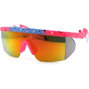 Flat Top Crooked Bolt Arm Goggle Style Color Mirror Shield 80s Sunglasses