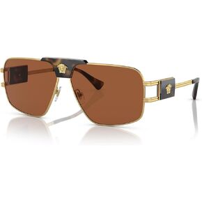 Versace Man Sunglasses Gold Frame, Dark Brown Lenses, 63MM