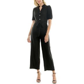 Sharagano Womens Monaco Stretch Ity Jumpsuit W/Self Tie Belt