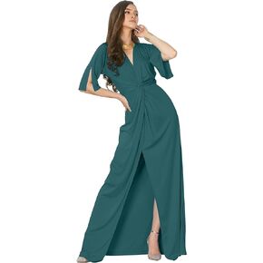 KOH KOH Womens Long Short Sleeve V-Neck Sexy Slimming Summer Casual Maxi Dress