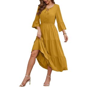 VIISHOW Womens 3/4 Sleeve Casual Bohemian Midi Dress