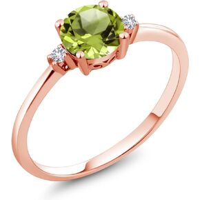 Gem Stone King 10K Rose Gold Green Peridot and White Created Sapphire Solitaire Engagement Ring For Women (0.88 Cttw, Round 6MM, Gemstone August Birthstone, Available in Size 5,6,7,8,9)