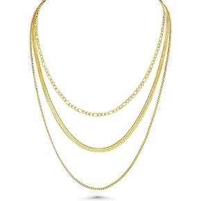 18K Gold Plated Stainless Steel Figaro Layering Necklace, Hypoallergenic, Waterproof & Tarnish Free