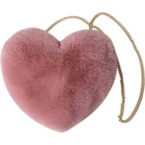 Women Cute Plush Crossbody Bag Cute Heart Shaped Cellphone Fluffy Shoulder Bag for girls