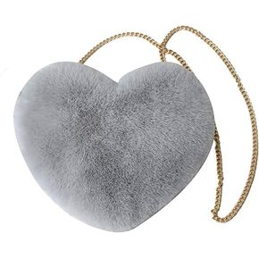 Women Cute Plush Crossbody Bag Cute Heart Shaped Cellphone Fluffy Shoulder Bag for girls