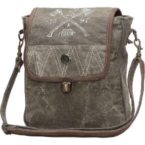 Myra Bags 1897 Upcycled Canvas Crossbody Bag S-1050, Tan, Khaki, Brown, One_Size