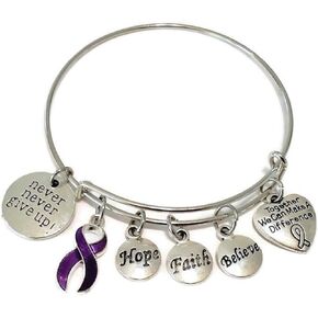 Kit's Kiss Purple Ribbon Bracelet, Purple Ribbon Jewelry, Cancer Awareness Jewelry, Cancer Awareness Gift, Pancreatic Cancer Awareness, Alzheimers's Disease, Purple Ribbon Bangle Bracelet