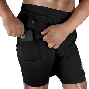 UGW Men’s 2-in-1 Quick Dry Athletic Running Shorts, Workout Shorts with Zip Pockets & Towel Loop, Gym Shorts 5" & 7" Inseam